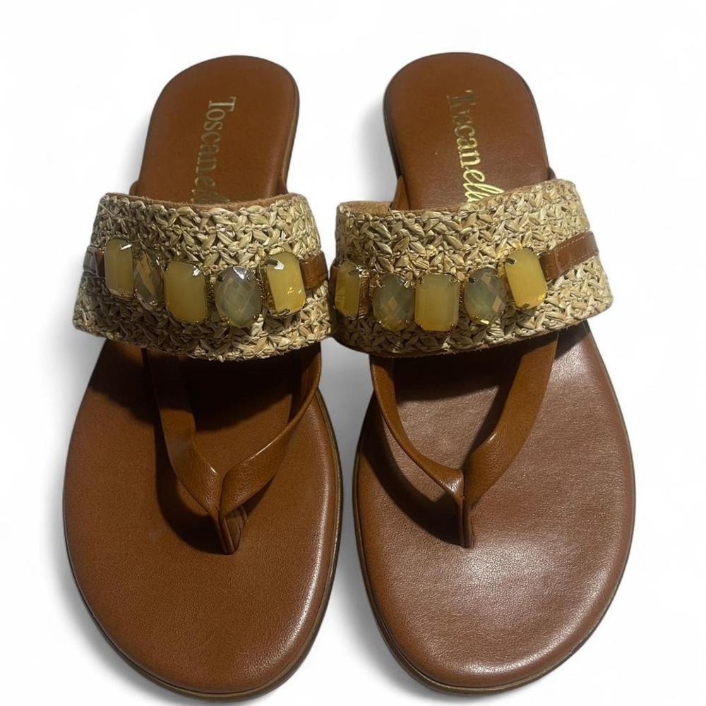 Toscantella Made in Italy Tan/ cream wedge sandals